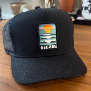 VISSLA Black Trucker Hat with Multicolor Sunset Patch